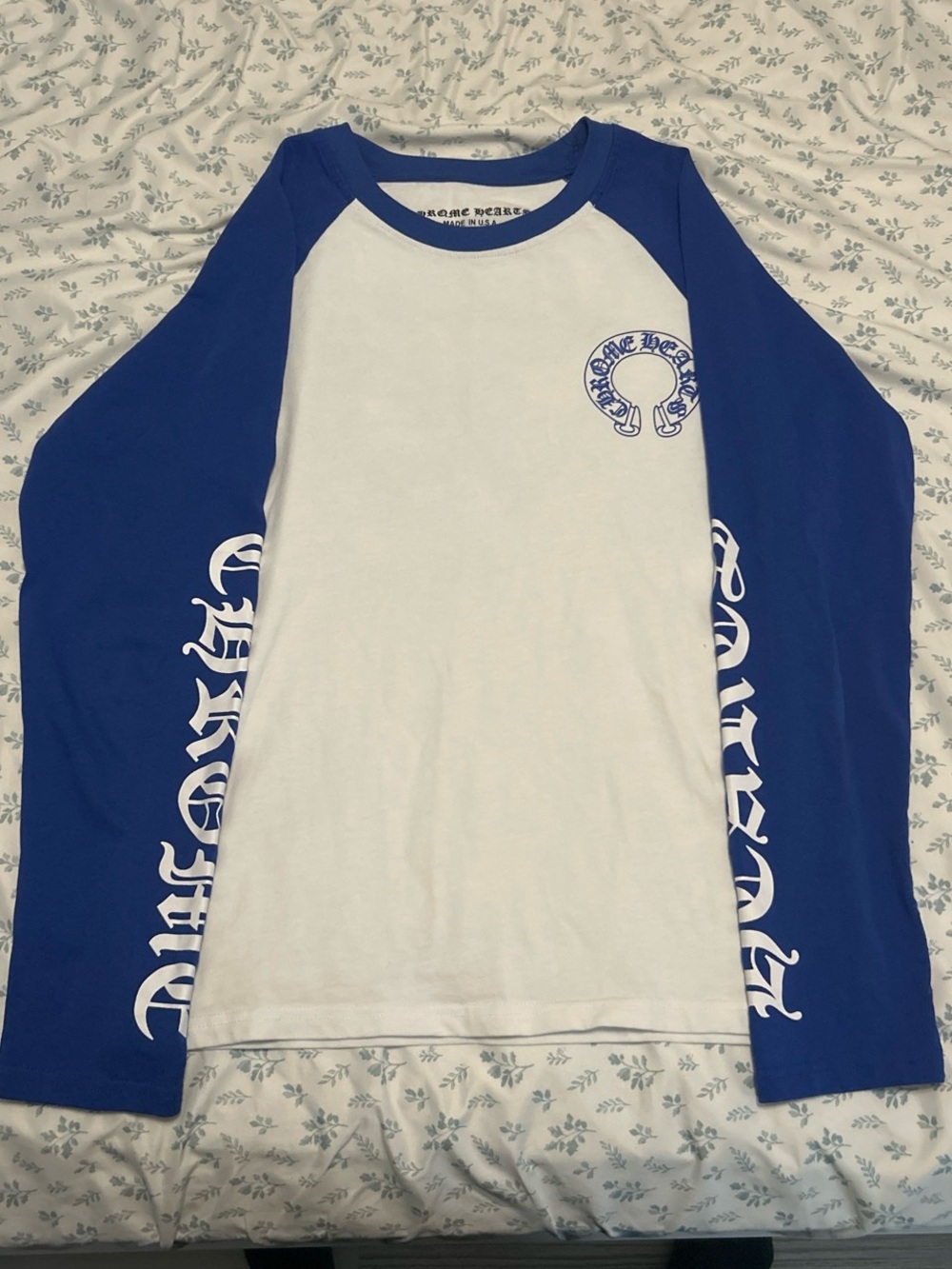 Chrome Hearts White Body Blue Raglan Long-Sleeve Tee - Kids